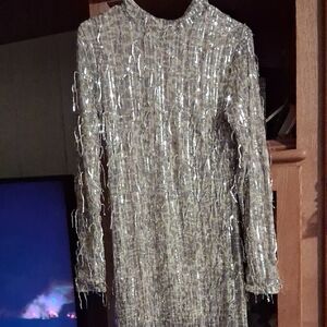 Fashion Nova Silver Long Sleeve Dress